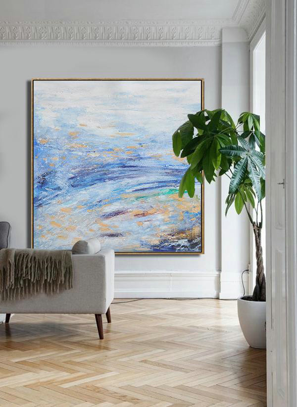 Large Abstract Painting,Oversized Abstract Landscape Oil Painting,Hand Painted Aclylic Painting On Canvas,Blue,White,Blue.etc